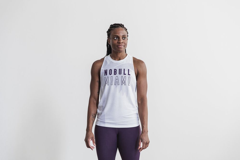 NOBULL Women's High-Neck (Miami Palm) Tank Tops - Purple Palm - Ireland (0529DRSPM)